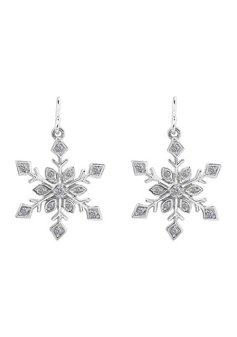 Platinum Plated Sterling Silver Whimsical Snowflakes Drop Earrings