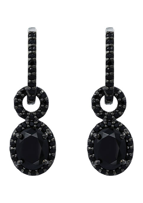 Black Rhodium Plated Sterling Silver 3.7 ct. t.w. Natural Black Spinel Oval Drop Earrings