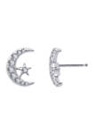 Platinum Plated Sterling Silver 1/5 ct. t.w. Round Cut Cubic Zirconia Moon And Star Stud Earrings