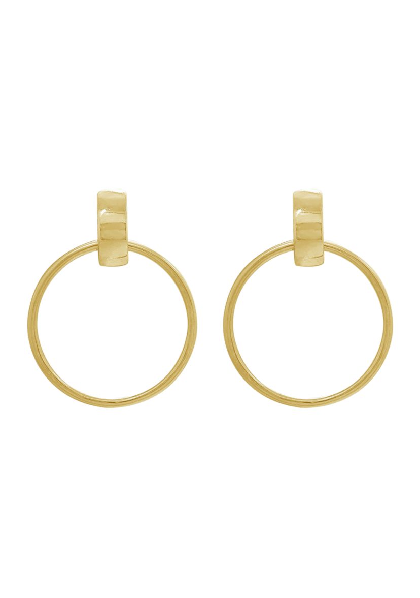 Yellow Gold Plated Sterling Silver Dangle Hoop Stud Earrings