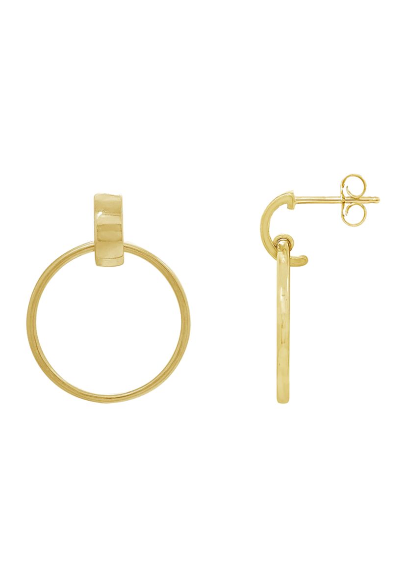Yellow Gold Plated Sterling Silver Dangle Hoop Stud Earrings