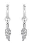 Rhodium Plated Sterling Silver Angel Wing Drop Huggie Hoop Earrings