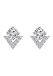 Platinum Plated Sterling Silver Round Cut Cubic Zirconia Chevron Stud Earrings