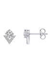 Platinum Plated Sterling Silver Round Cut Cubic Zirconia Chevron Stud Earrings