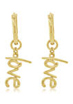 Love Dangle Hoop Earrings, 14K Yellow Gold-Clad Sterling Silver