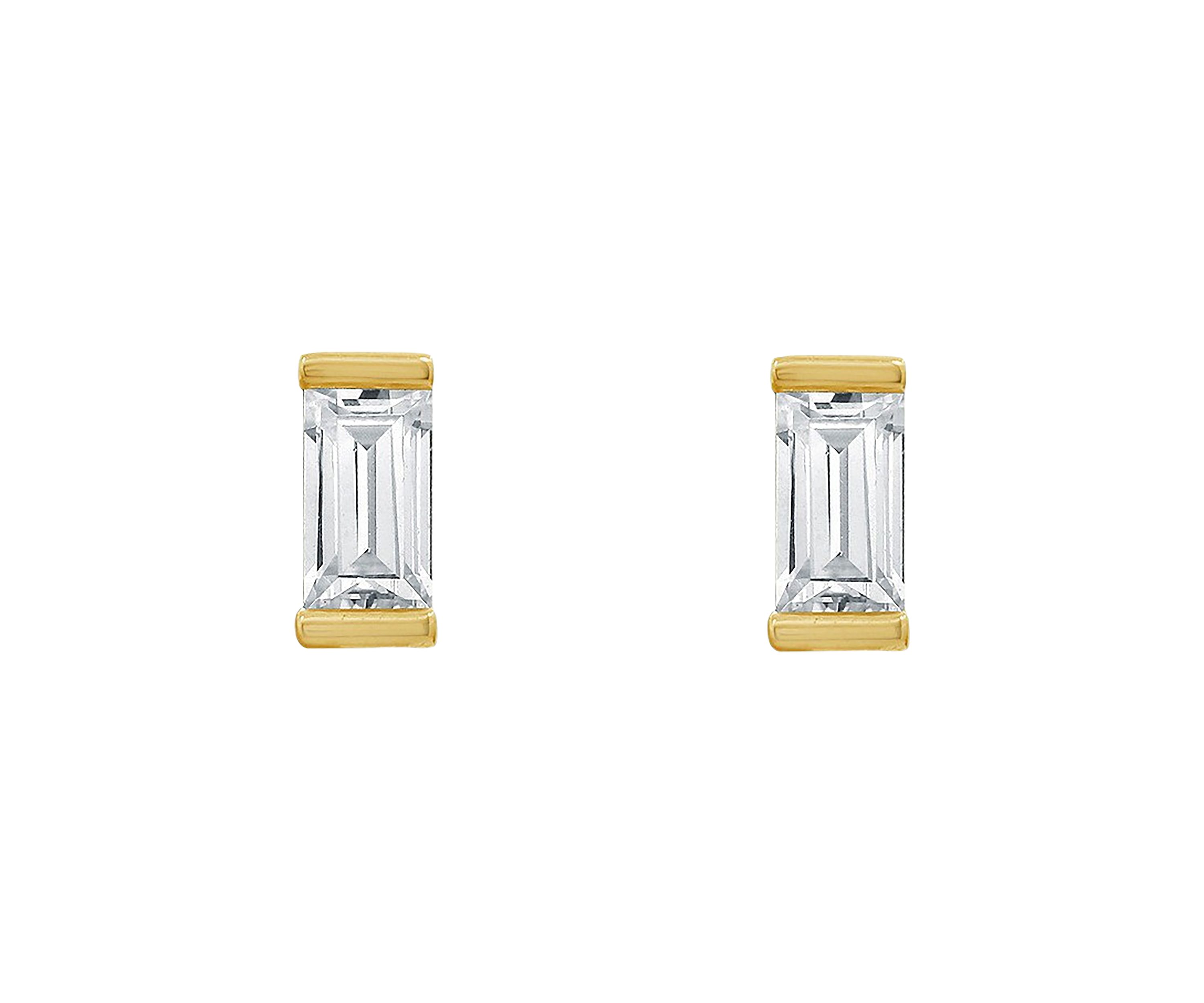 Yellow Gold Plated Sterling Silver 1.5 ct. t.w. Baguette Cut Cubic Zirconia Solitaire Stud Earrings