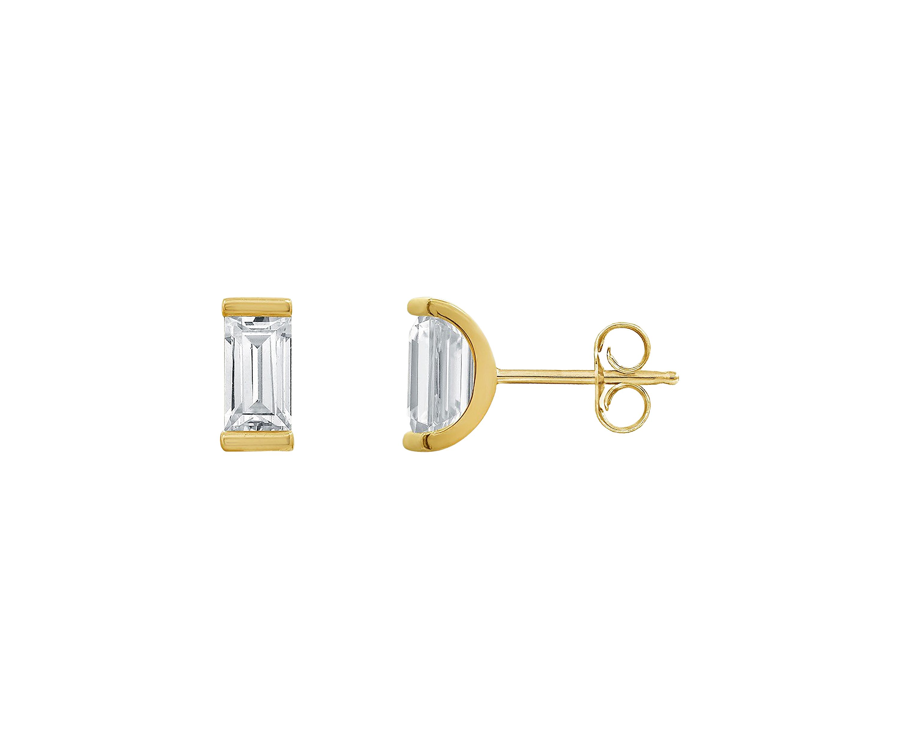 Yellow Gold Plated Sterling Silver 1.5 ct. t.w. Baguette Cut Cubic Zirconia Solitaire Stud Earrings