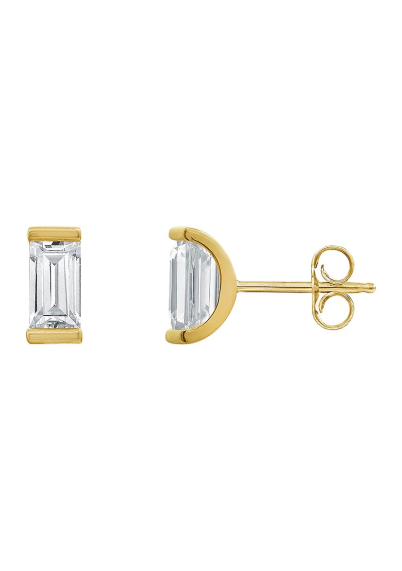 Yellow Gold Plated Sterling Silver 1.5 ct. t.w. Baguette Cut Cubic Zirconia Solitaire Stud Earrings