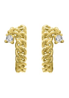 Peace Love World 1/10 ct. t.w. Gold Clad Sterling Silver Cubic Zirconia Accent Cuban Ear Cuff Earrings