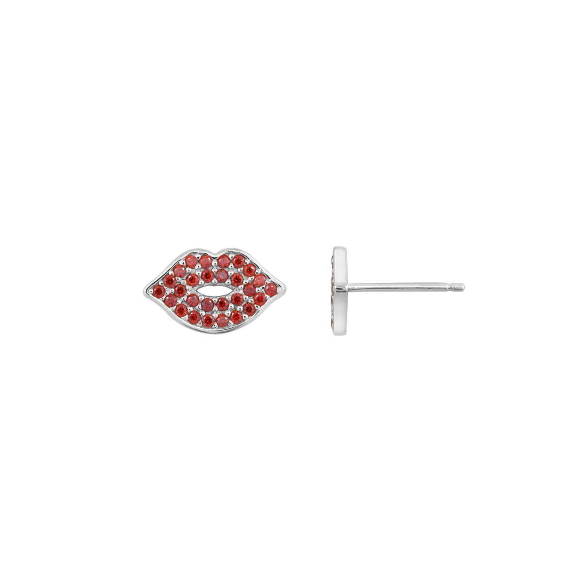 Lab Created Platinum Plated Sterling Silver Ruby Red Lip Earrings