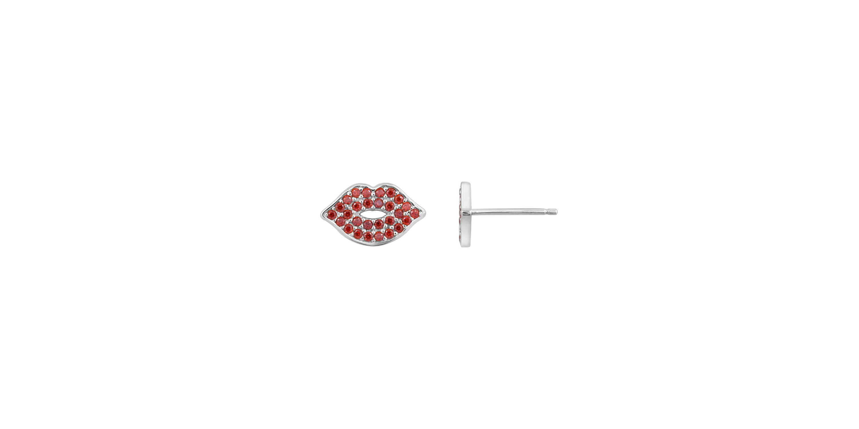 Lab Created Platinum Plated Sterling Silver Ruby Red Lip Earrings