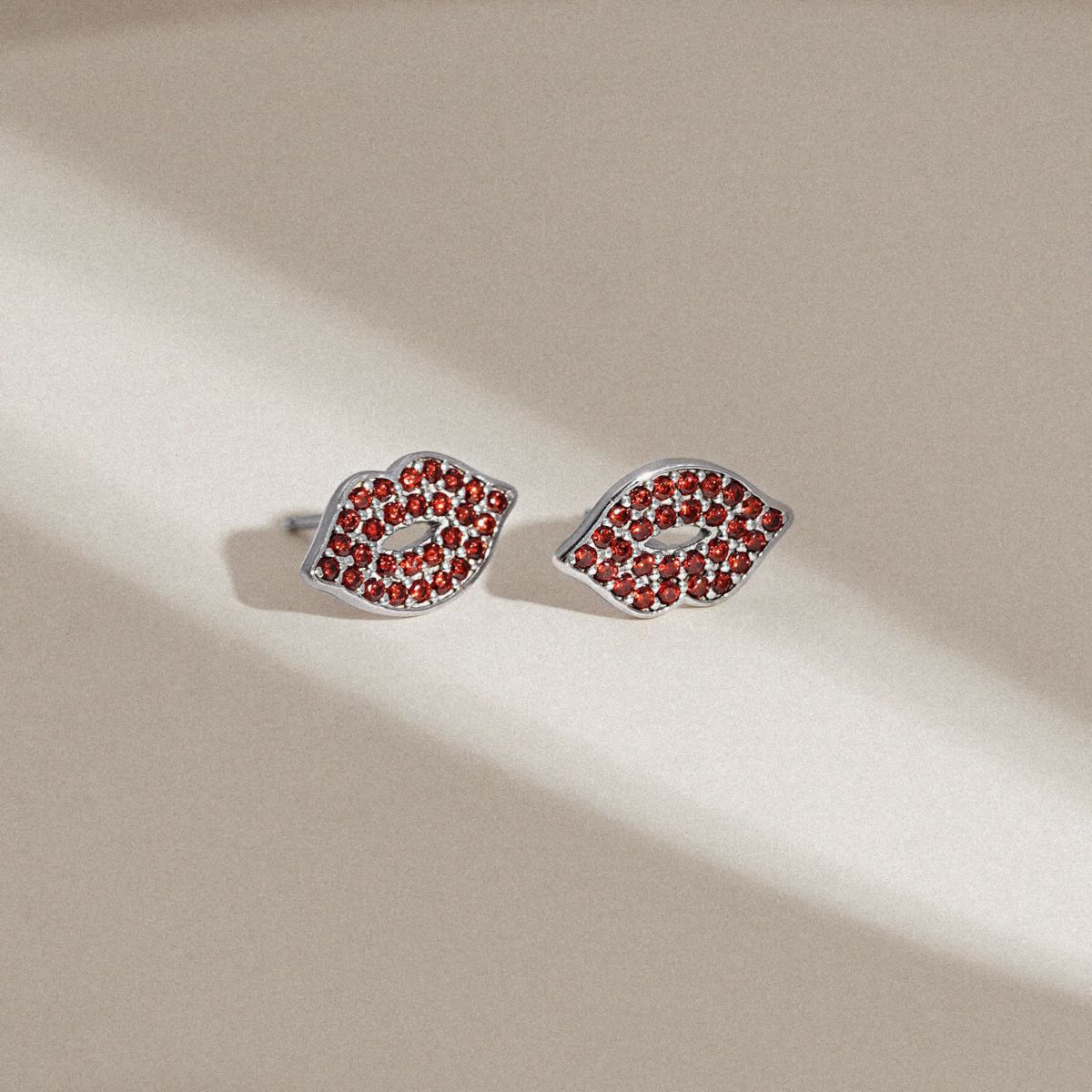 Lab Created Platinum Plated Sterling Silver Ruby Red Lip Earrings