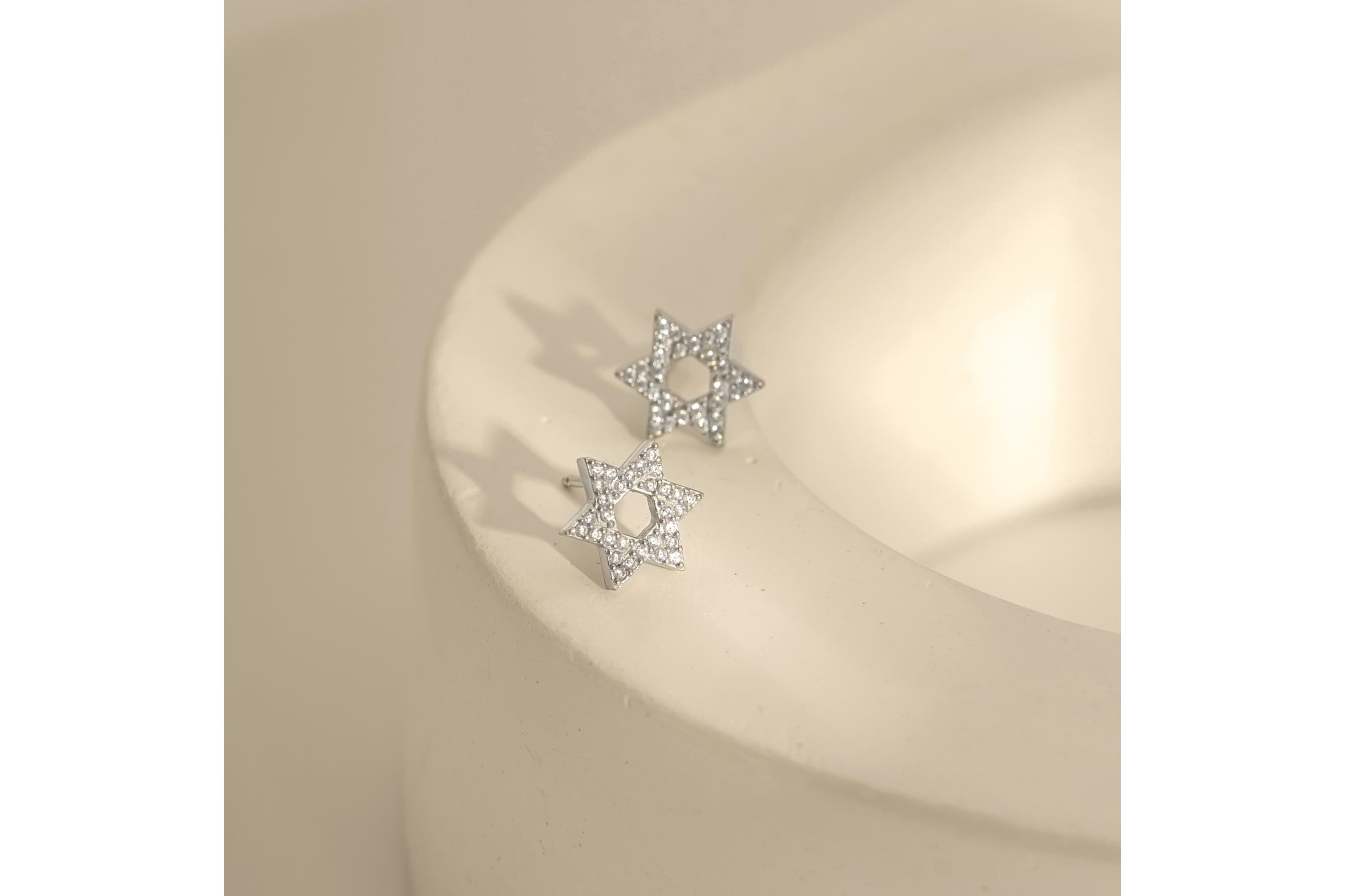 Lab Created Platinum Plated Sterling Silver Religious Round Brilliant Cubic Zirconia Pave Star Of David Stud Earrings