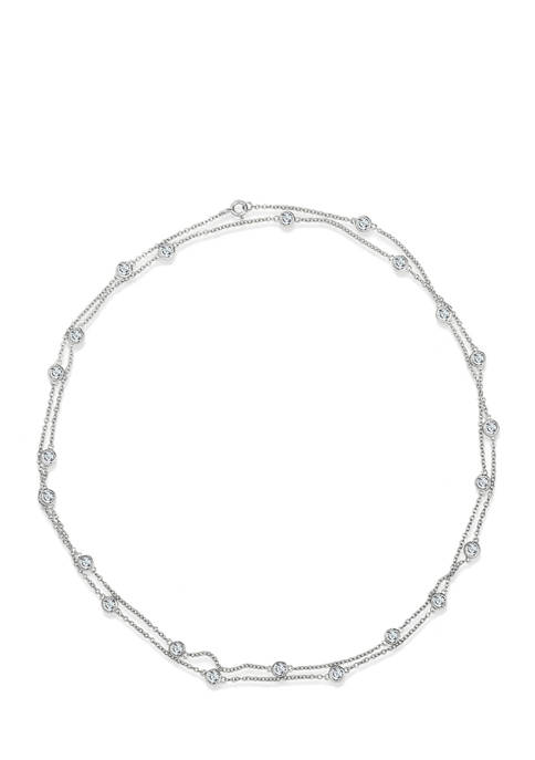 4 Millimeter Swarovski® Zirconia Round-Cut Station Necklace in Platinum Plated Sterling Silver