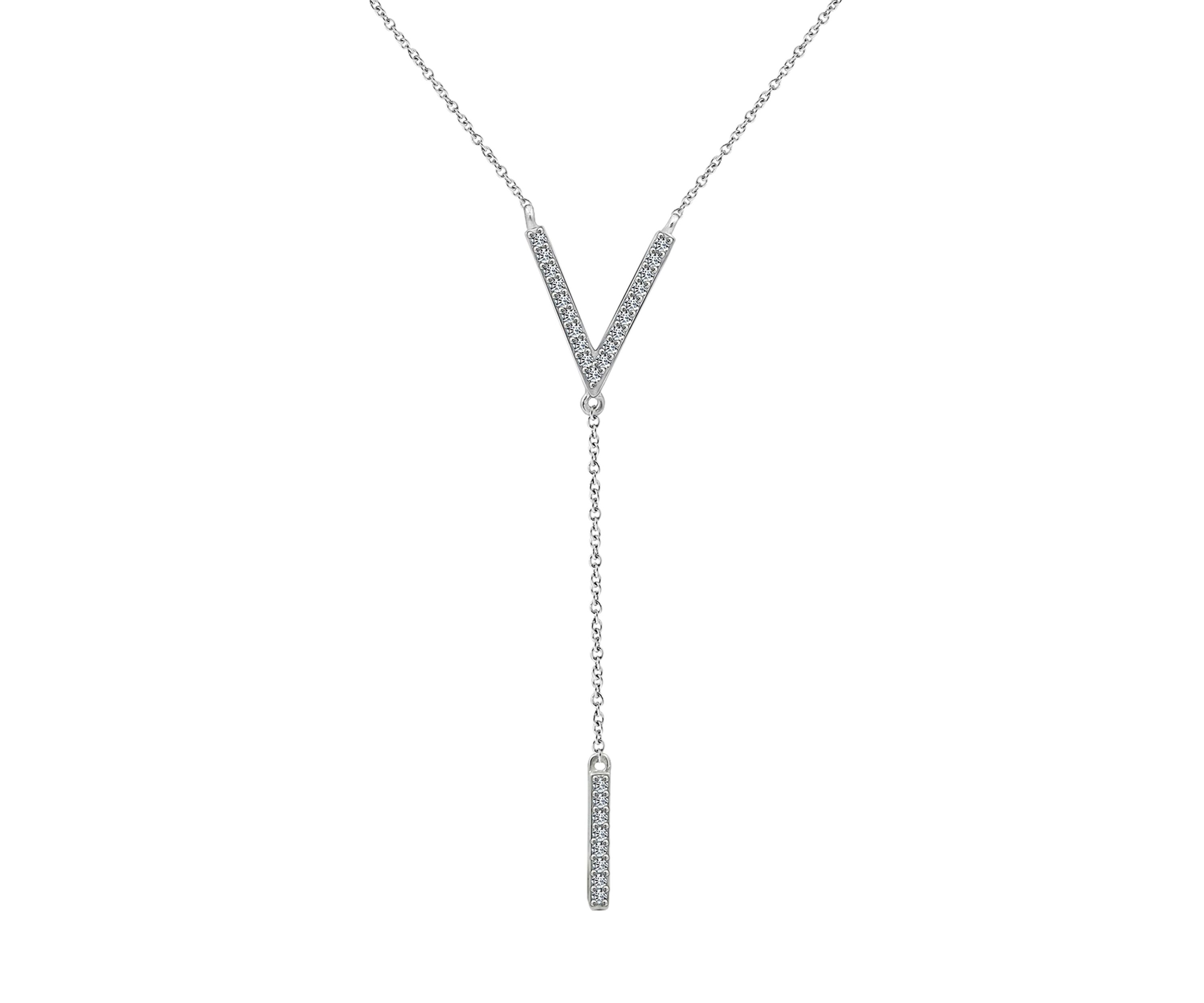 Platinum Plated Sterling Silver 1/4 ct. t.w. Cubic Zirconia Pavé "V" Shape Drop Necklace