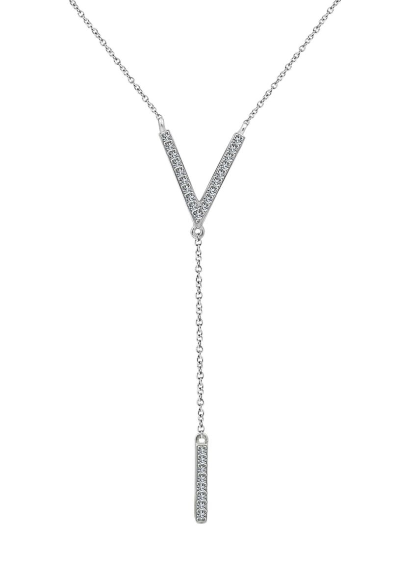 Platinum Plated Sterling Silver 1/4 ct. t.w. Cubic Zirconia Pavé "V" Shape Drop Necklace