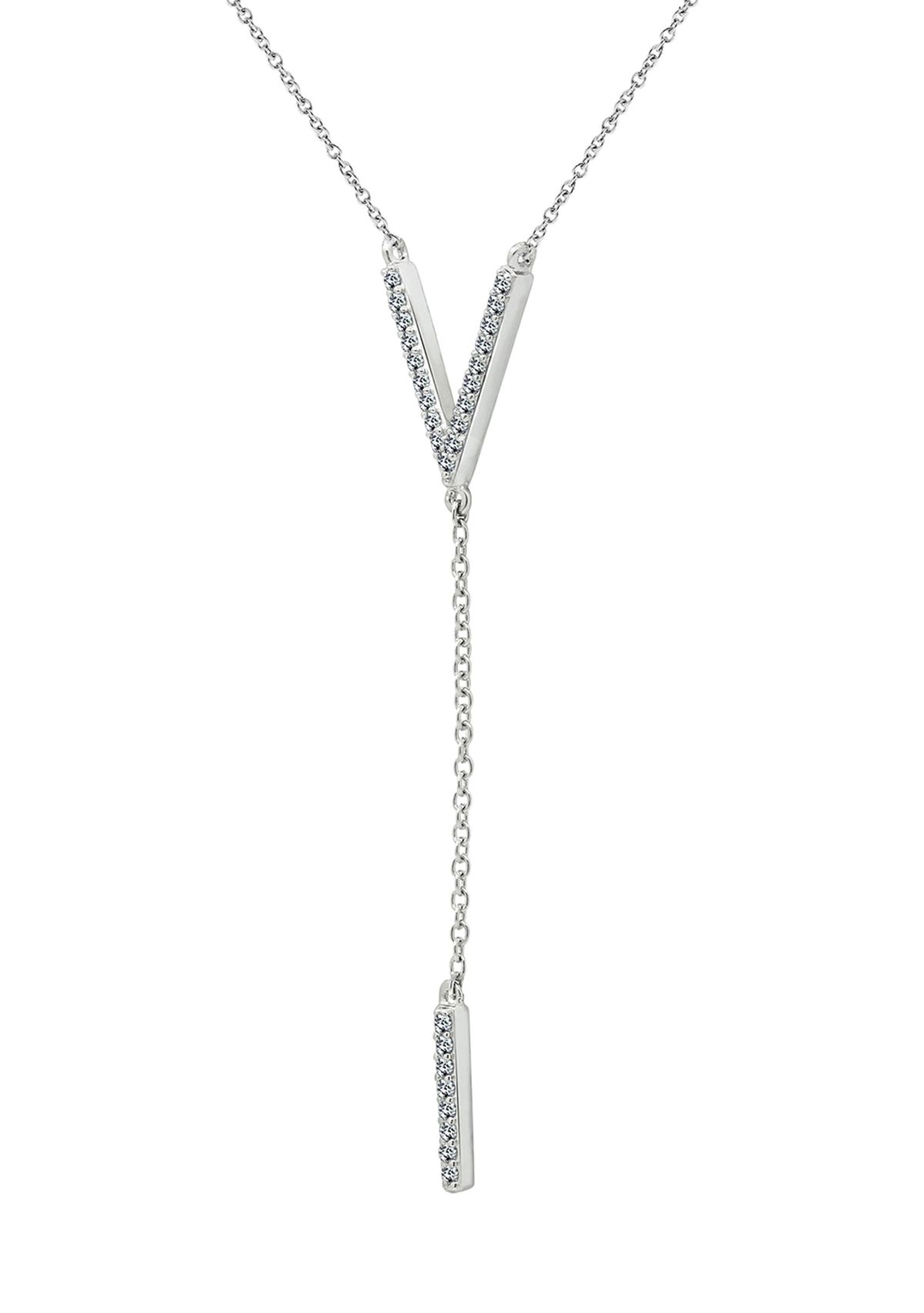 Platinum Plated Sterling Silver 1/4 ct. t.w. Cubic Zirconia Pavé "V" Shape Drop Necklace
