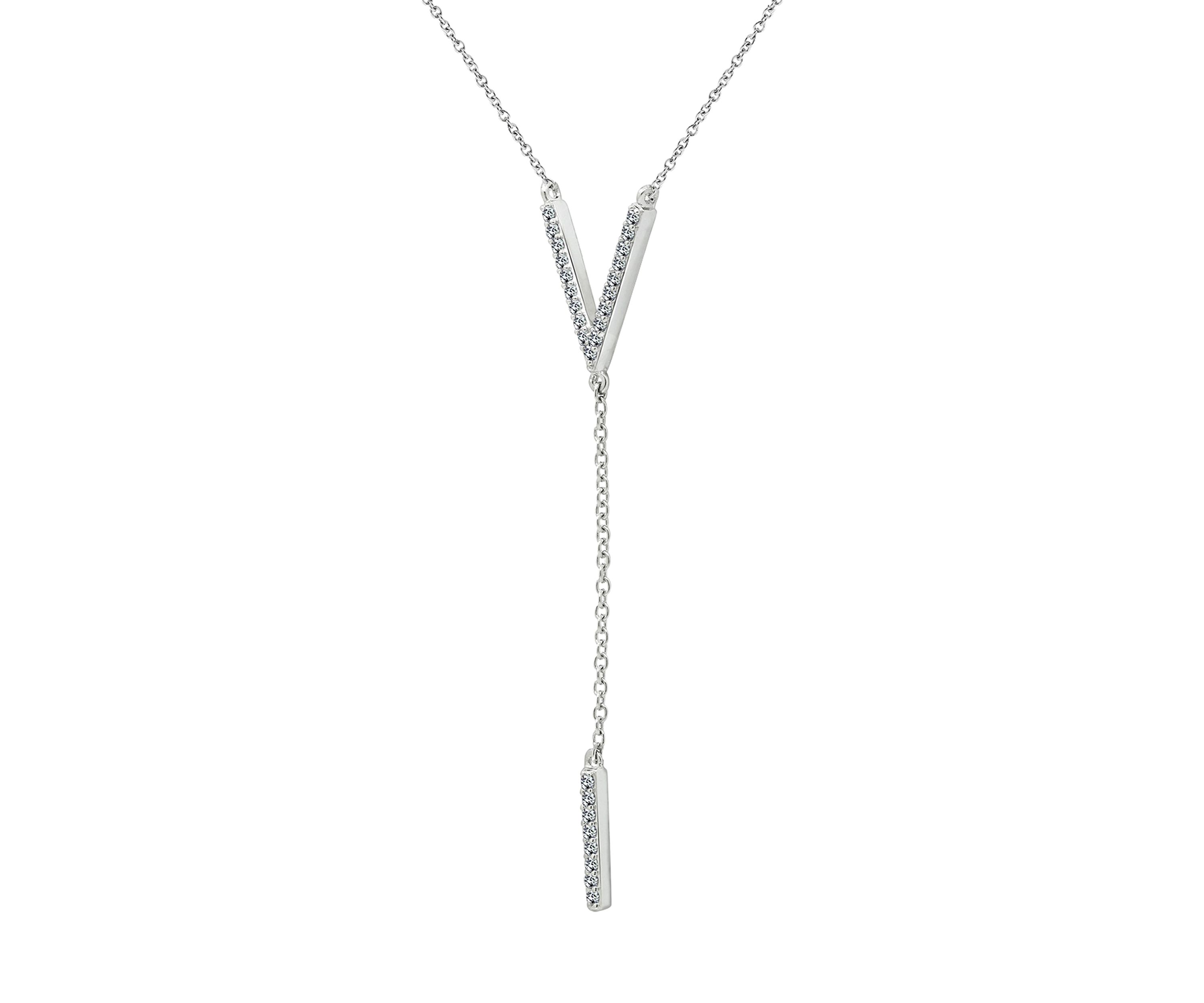Platinum Plated Sterling Silver 1/4 ct. t.w. Cubic Zirconia Pavé "V" Shape Drop Necklace