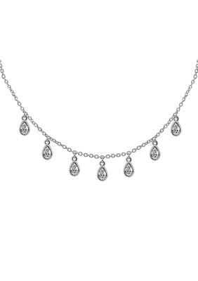 J'admire Rhodium Plated Sterling Silver 1.75 Ct. T.w. Pear Cut 5 Mm X 3 Mm Cubic Zirconia Station Necklace, 16 In + 2 In Extender