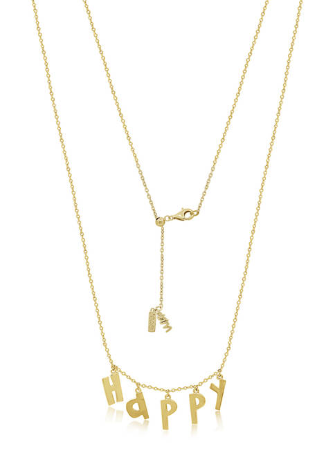 Peace Love World Happy Initial Dangle Necklace, 14K