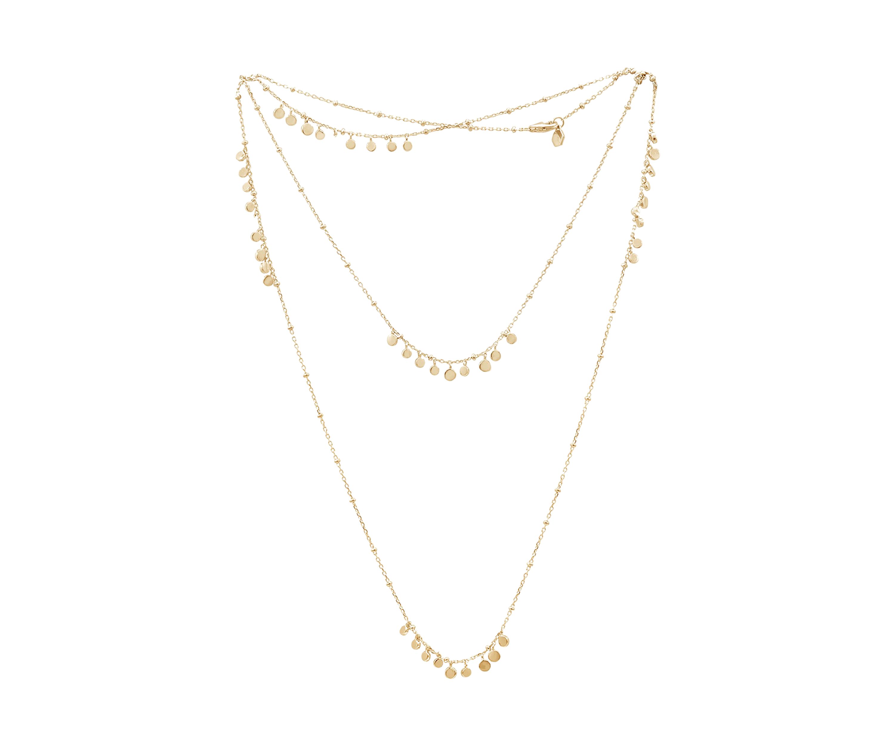 Yellow Gold Plated Sterling Silver Cluster Disc Station Necklace, 36 inch