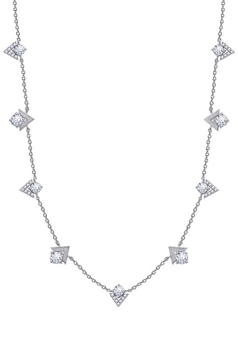 Platinum Plated Sterling Silver 2.78 ct. t.w. Swarovski® Cubic Zirconia Chevron Station Necklace, 16 inch