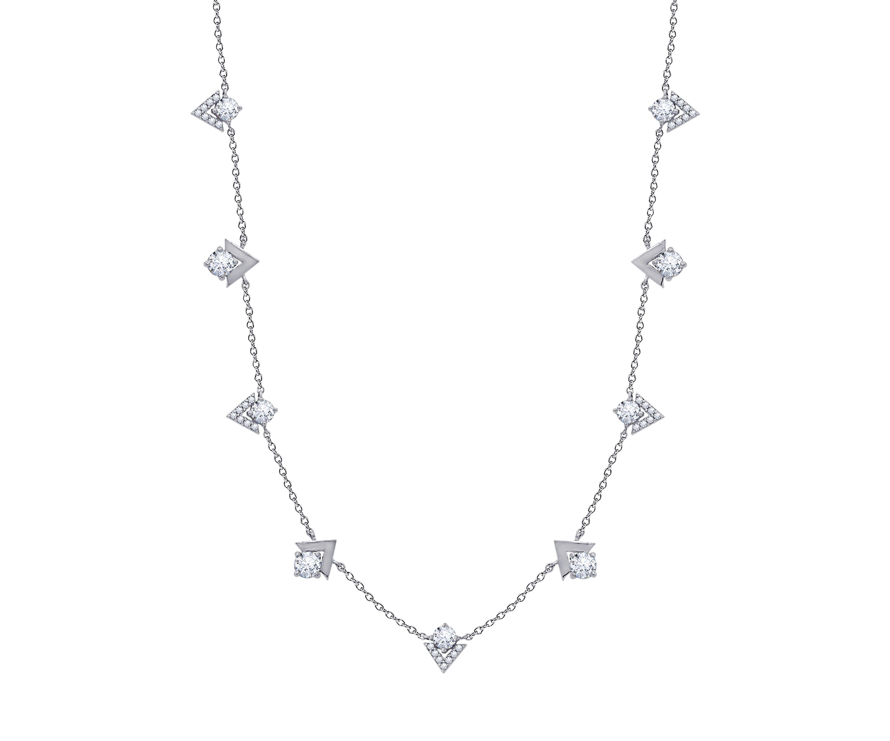 Platinum Plated Sterling Silver 2.78 ct. t.w. Swarovski® Cubic Zirconia Chevron Station Necklace, 16 inch