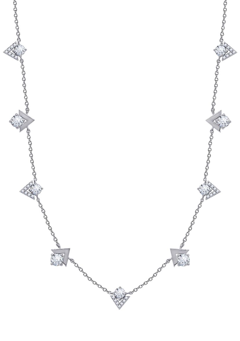Platinum Plated Sterling Silver 2.78 ct. t.w. Swarovski® Cubic Zirconia Chevron Station Necklace, 16 inch