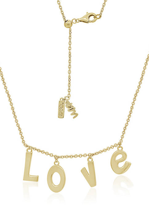 Love Initial Dangle Necklace, 14K Yellow Gold-Clad Sterling Silver