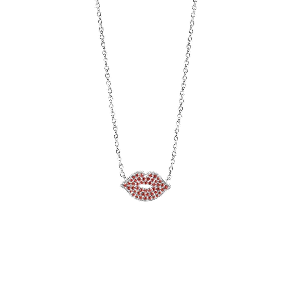 Lab Created Platinum Plated Sterling Silver Ruby Red Lip Necklace