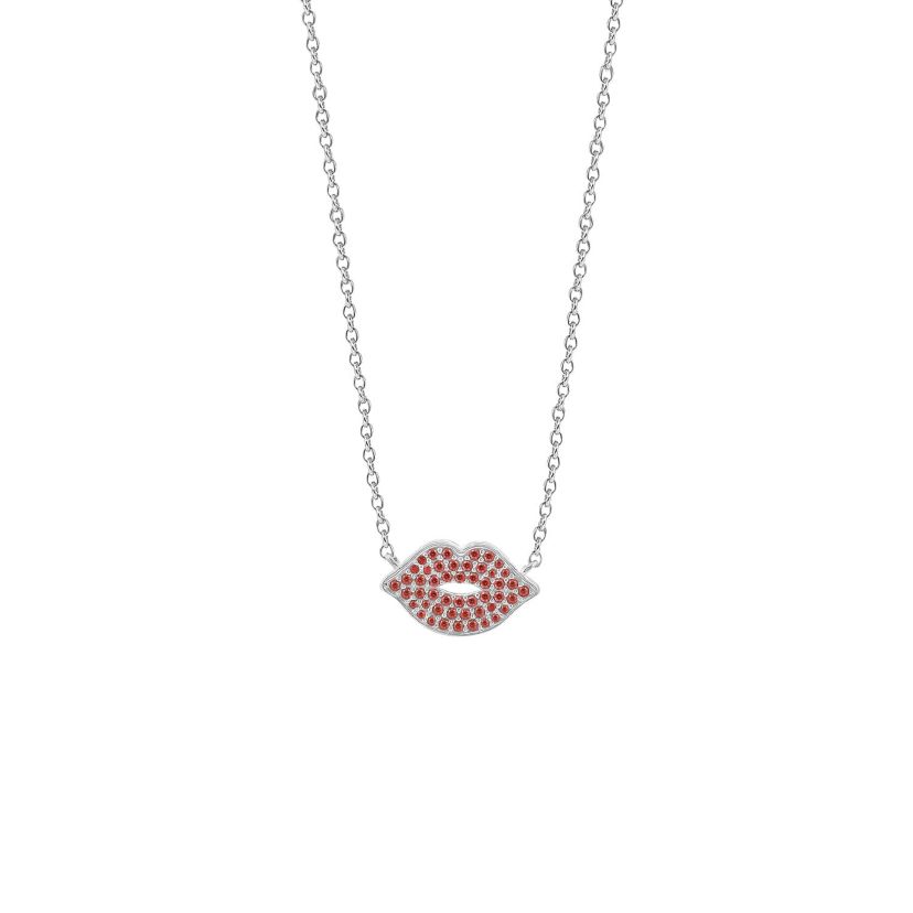 Lab Created Platinum Plated Sterling Silver Ruby Red Lip Necklace