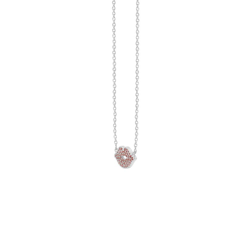 Lab Created Platinum Plated Sterling Silver Ruby Red Lip Necklace