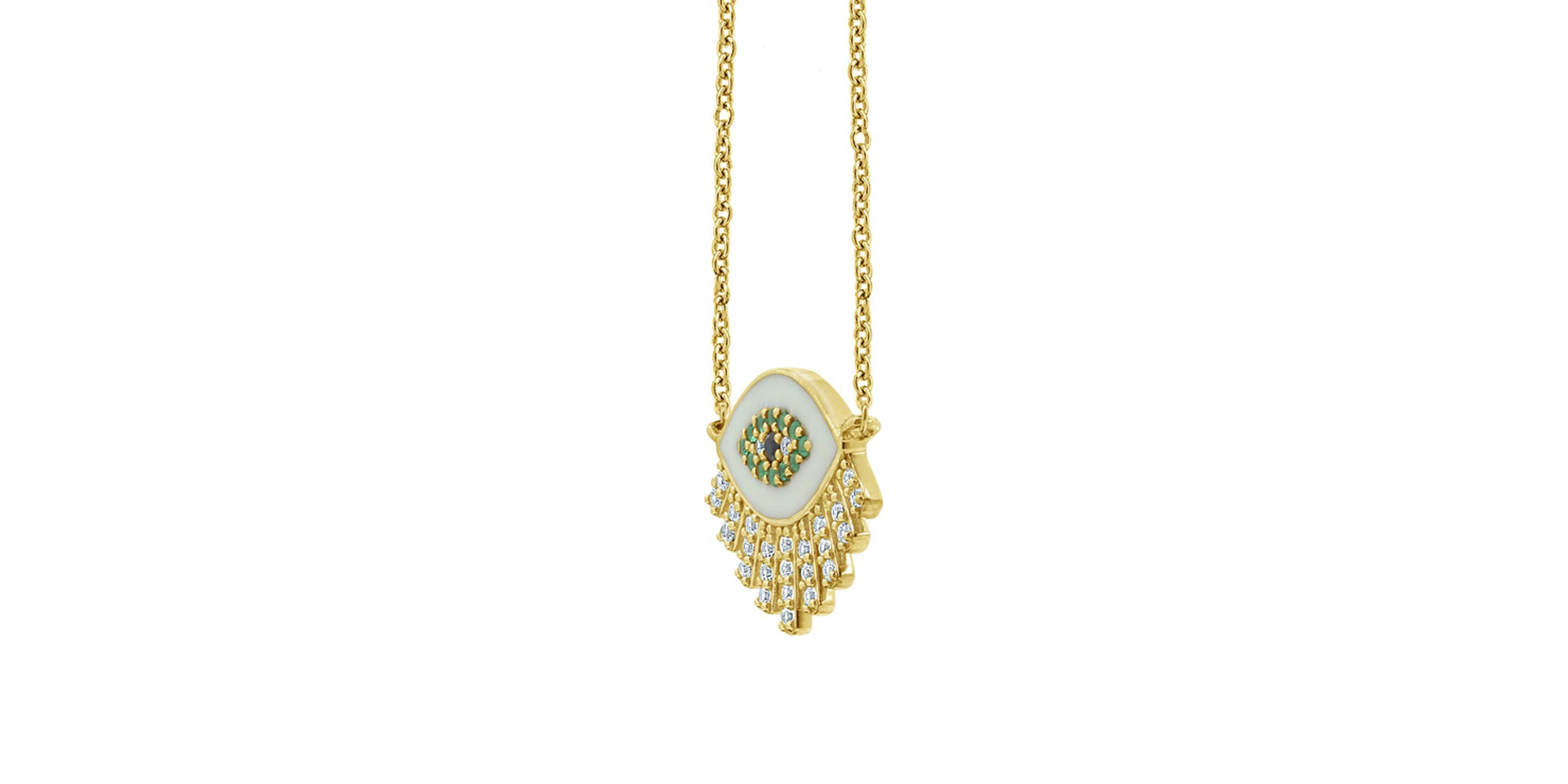Lab Created 14K Yellow Gold Plated Sterling Silver Enamel Evil Eye With Cubic Zirconia Amulet Lucky Pendant Necklace