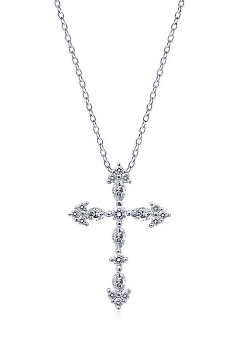 Platinum Plated Sterling Silver 1.14 ct. t.w. Swarovski® Zirconia Cross Pendant with Chain