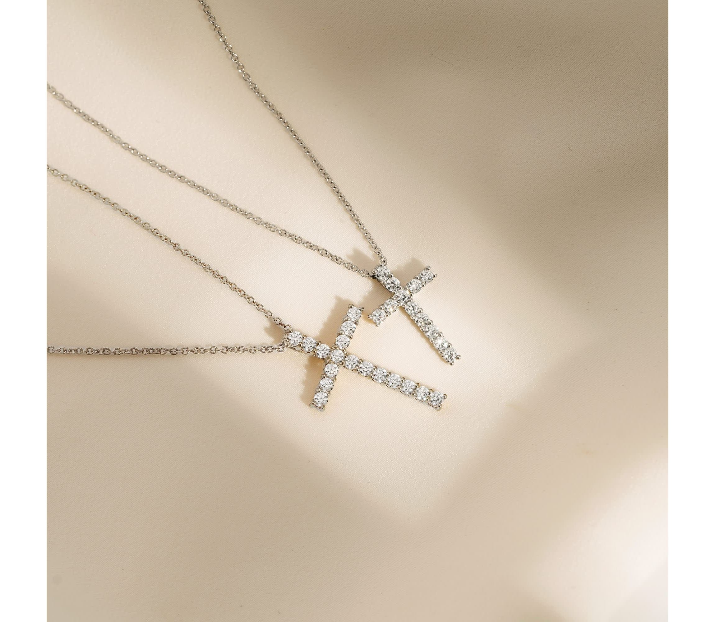 Lab Created Platinum Plated Sterling Silver 0.48 cttw Religious Clear Cubic Zirconia Latin Cross Pendant Necklace