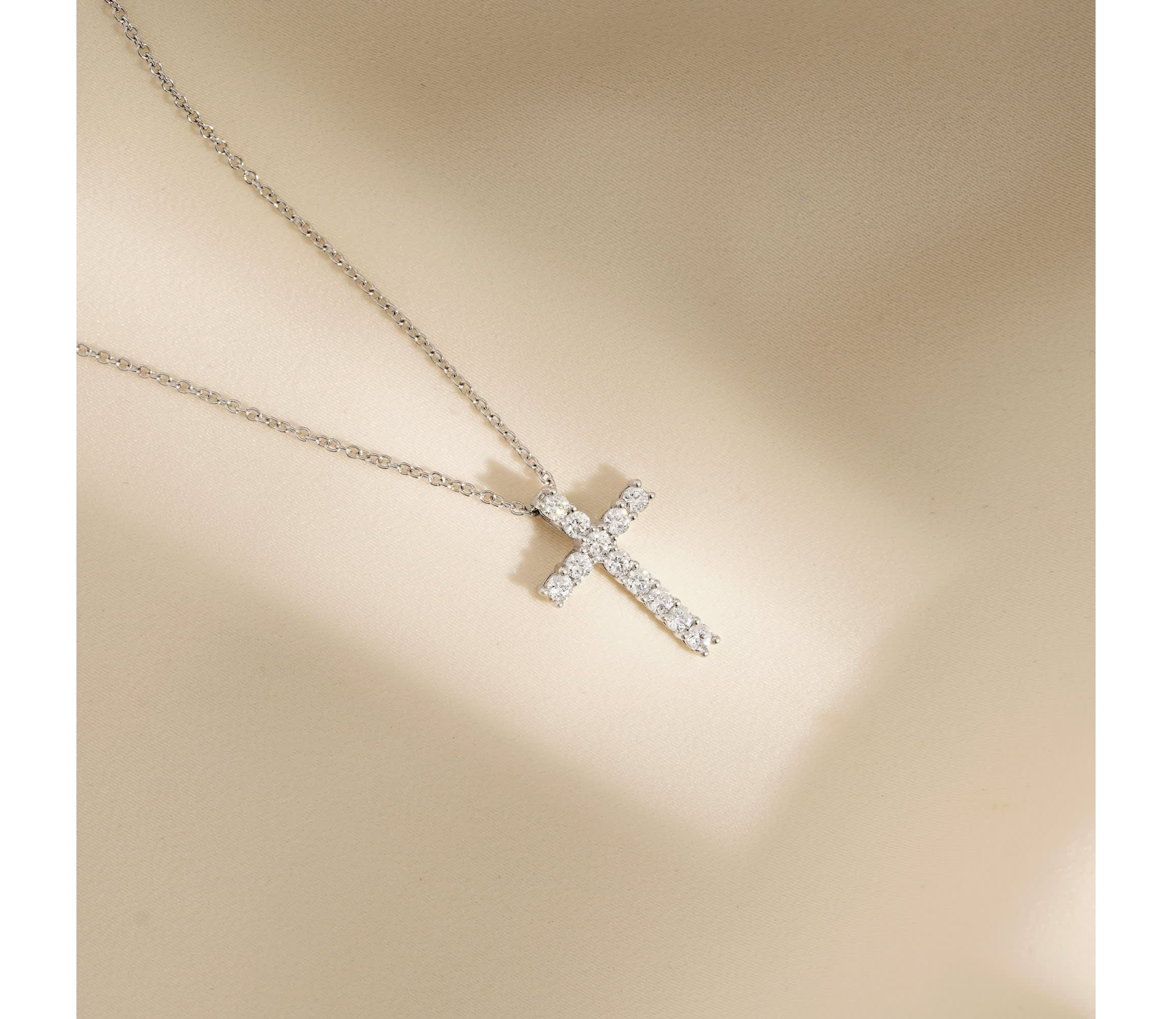 Lab Created Platinum Plated Sterling Silver 0.48 cttw Religious Clear Cubic Zirconia Latin Cross Pendant Necklace