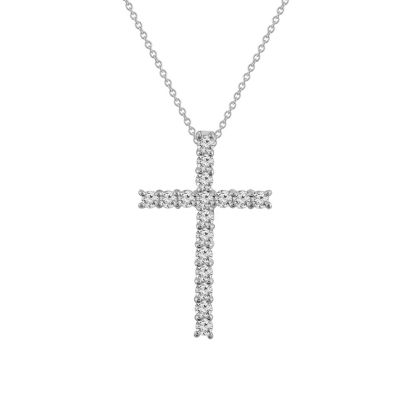 J'admire Lab Created Platinum Plated Sterling Silver 0.68 cttw Religious Clear Cubic Zirconia Latin Cross Pendant Necklace