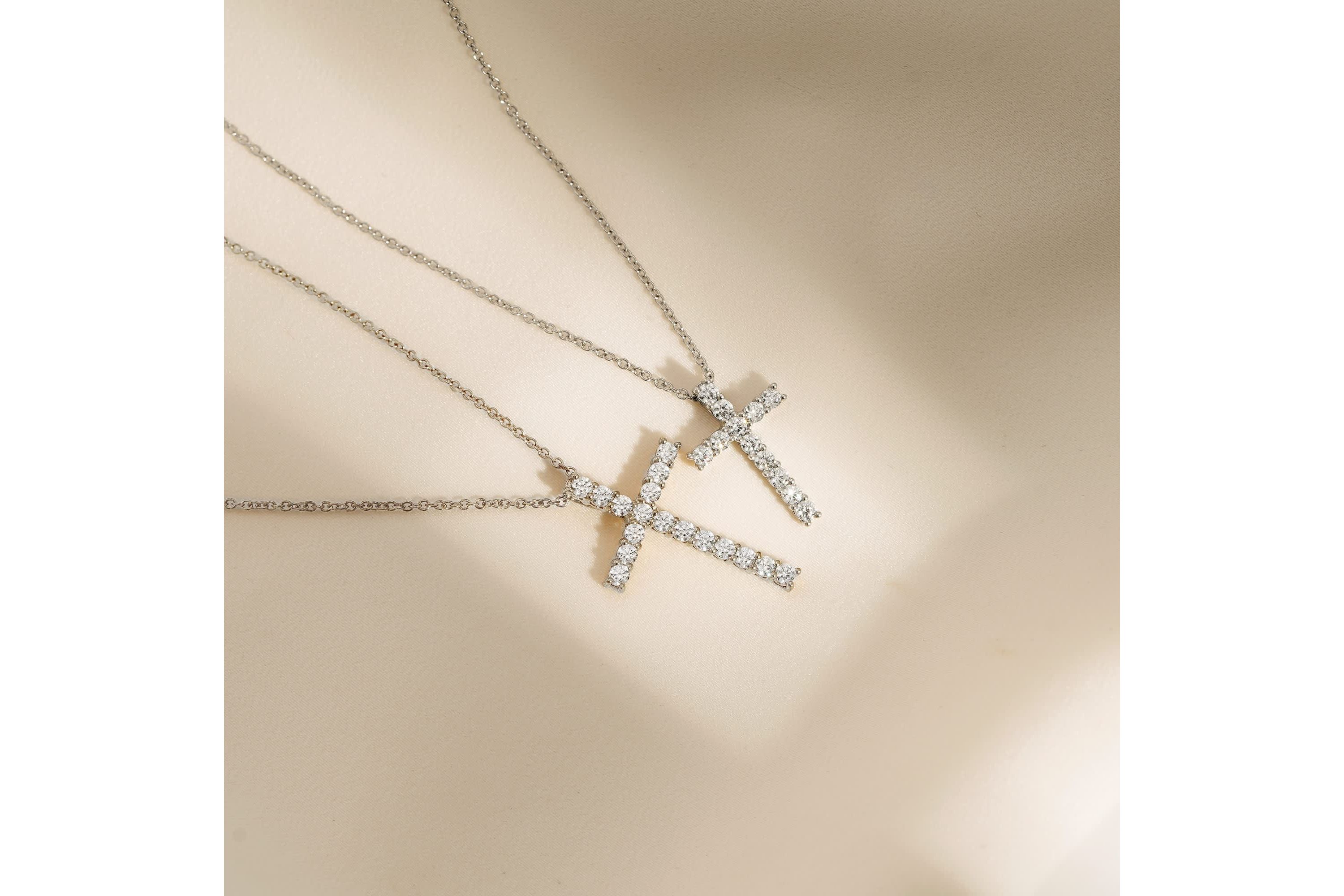 Lab Created Platinum Plated Sterling Silver 0.68 cttw Religious Clear Cubic Zirconia Latin Cross Pendant Necklace