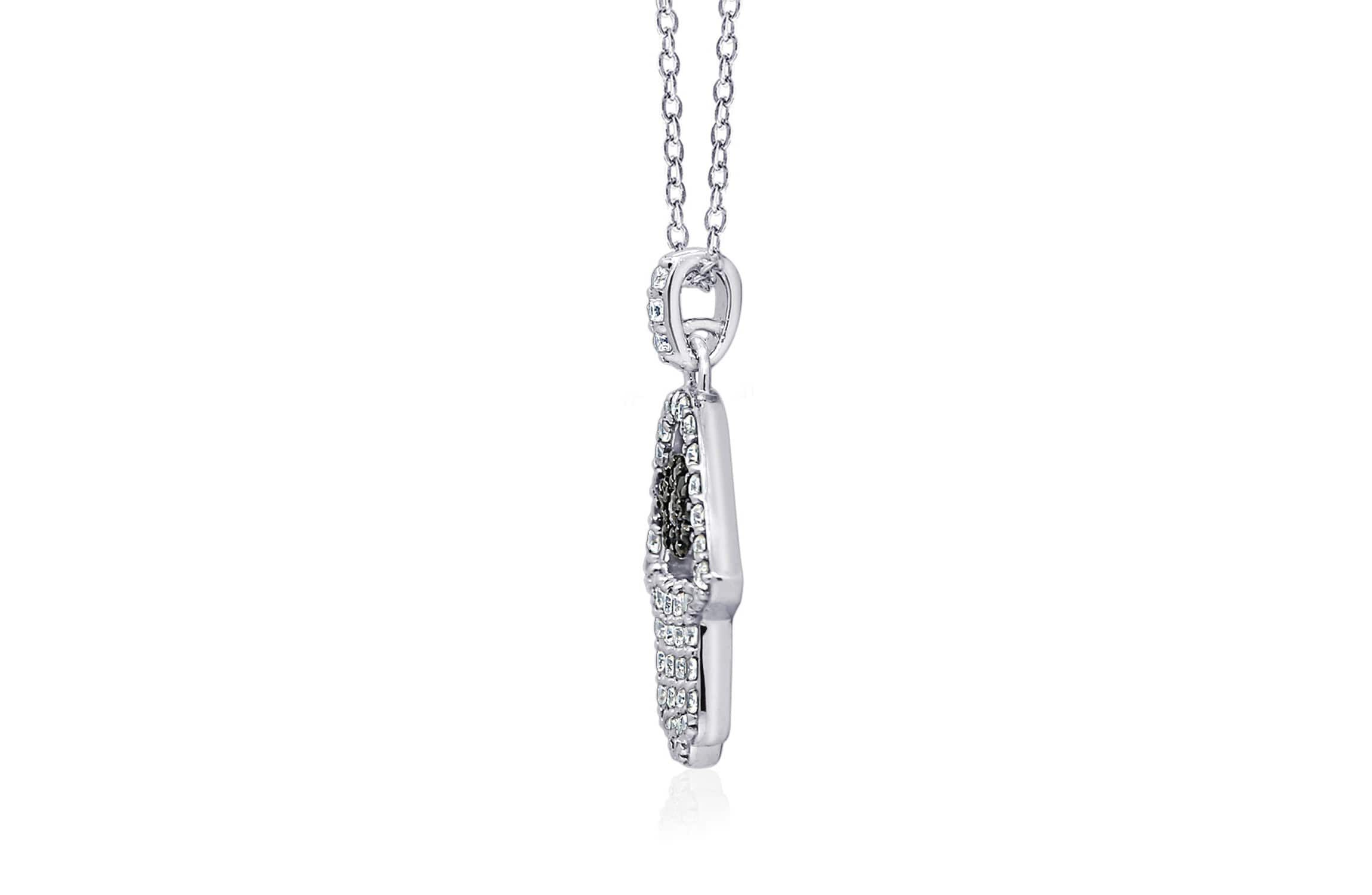 Lab Created Platinum Plated Sterling Silver CZ, Natural and Synthetic Black Spinel Evil Eye Hamsa Hand Lucky Pendant Necklace