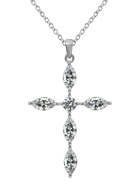 925 Sterling Silver Cubic Zirconia CZ Snowflake Cross Pendant or Necklace 