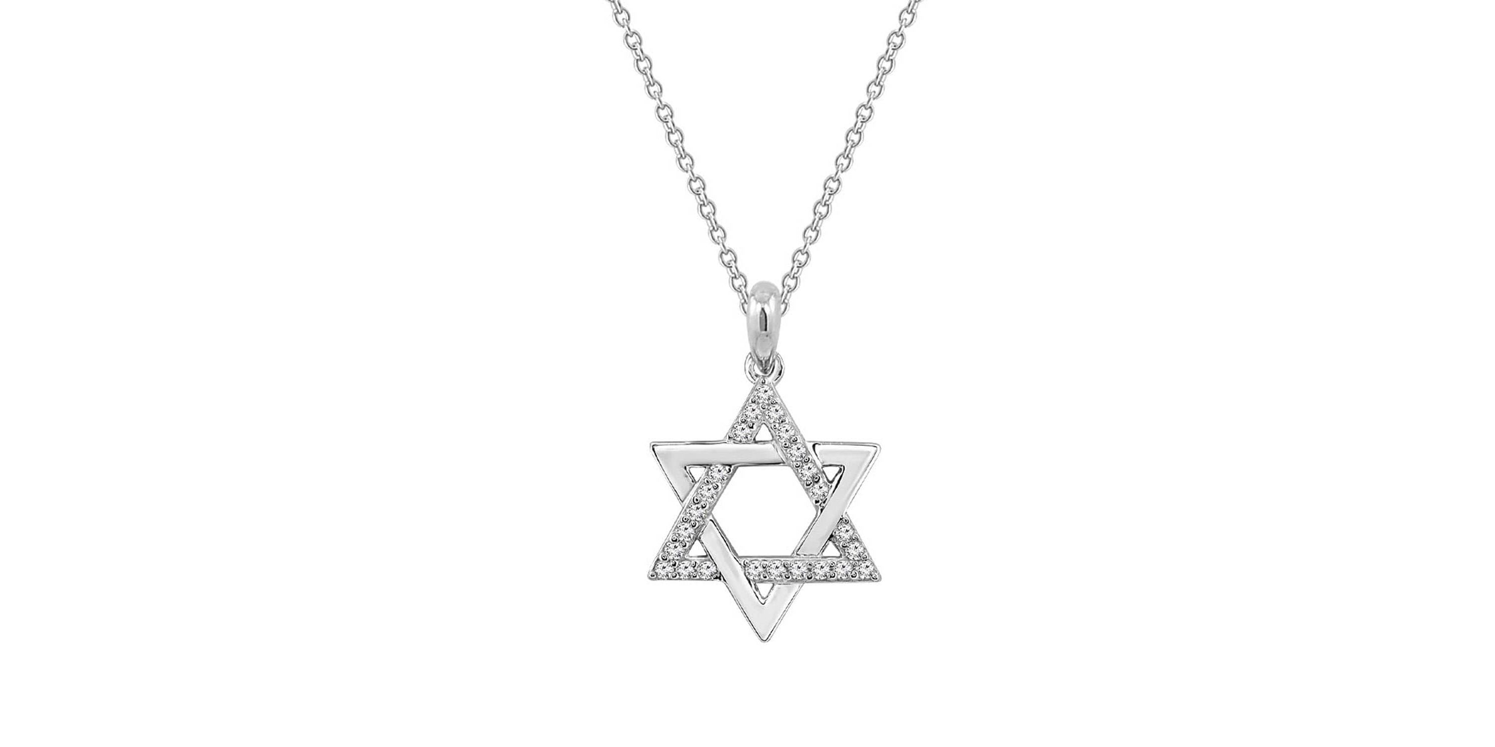 Lab Created Platinum Plated Sterling Silver Religious Round Brilliant Cubic Zirconia Star Of David Pendant Necklace