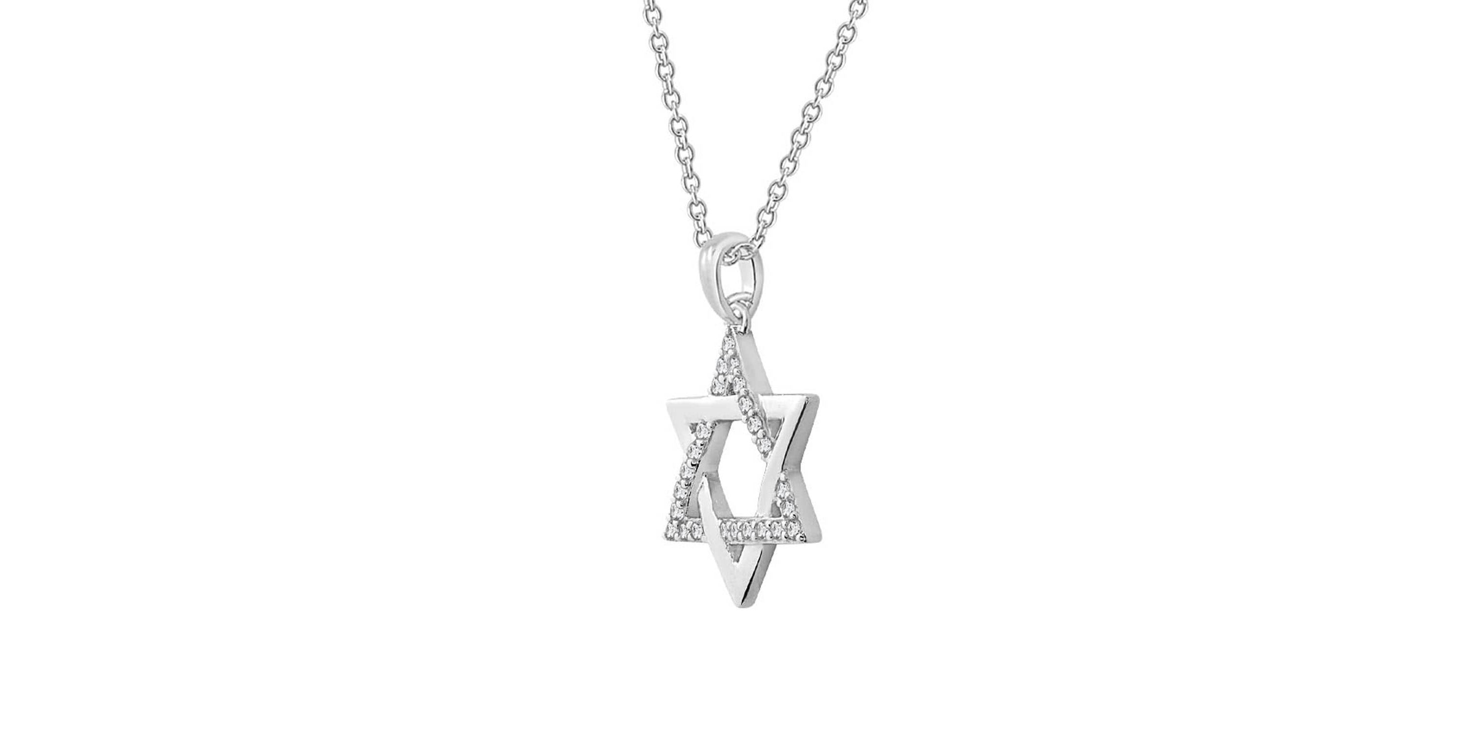 Lab Created Platinum Plated Sterling Silver Religious Round Brilliant Cubic Zirconia Star Of David Pendant Necklace