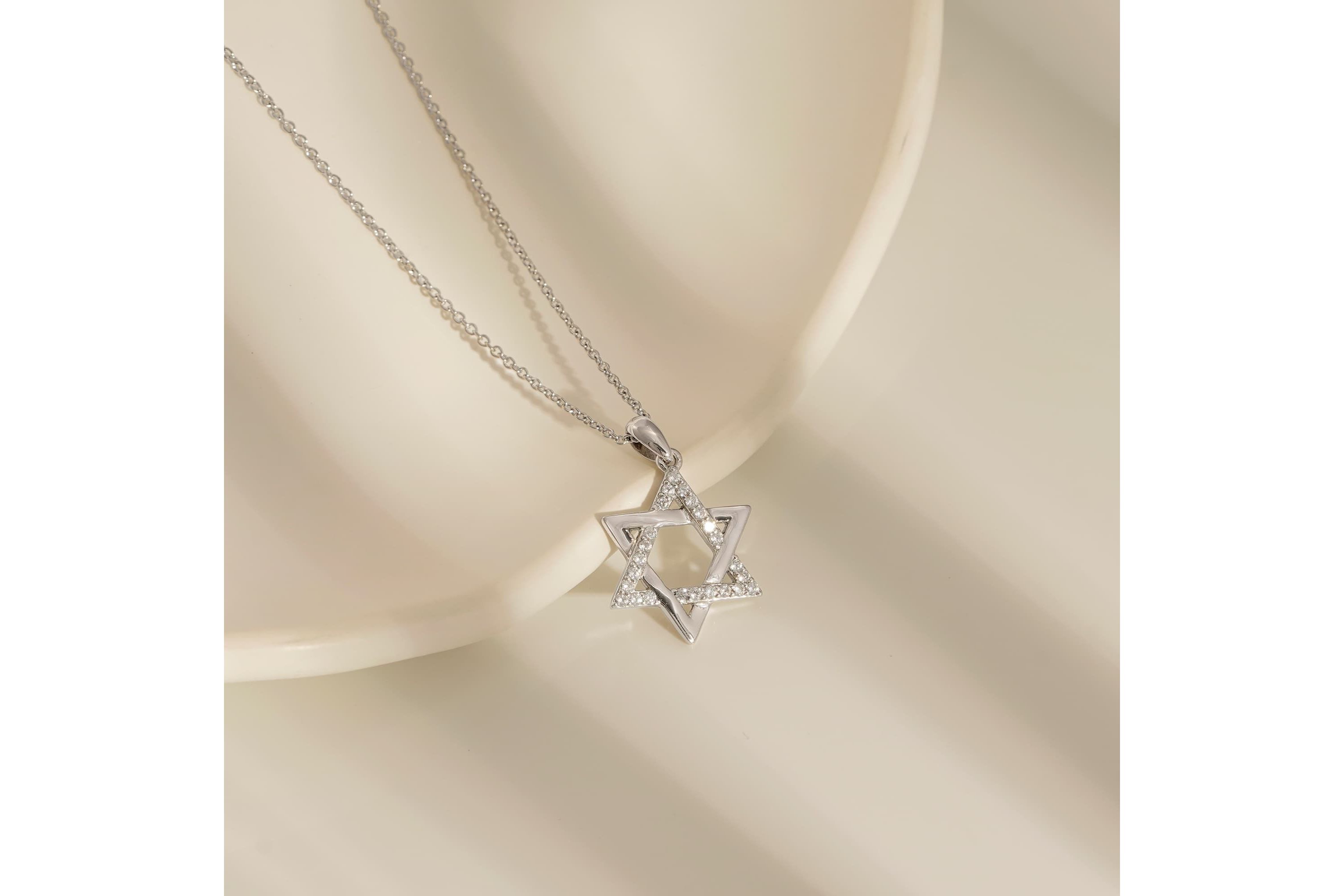 Lab Created Platinum Plated Sterling Silver Religious Round Brilliant Cubic Zirconia Star Of David Pendant Necklace