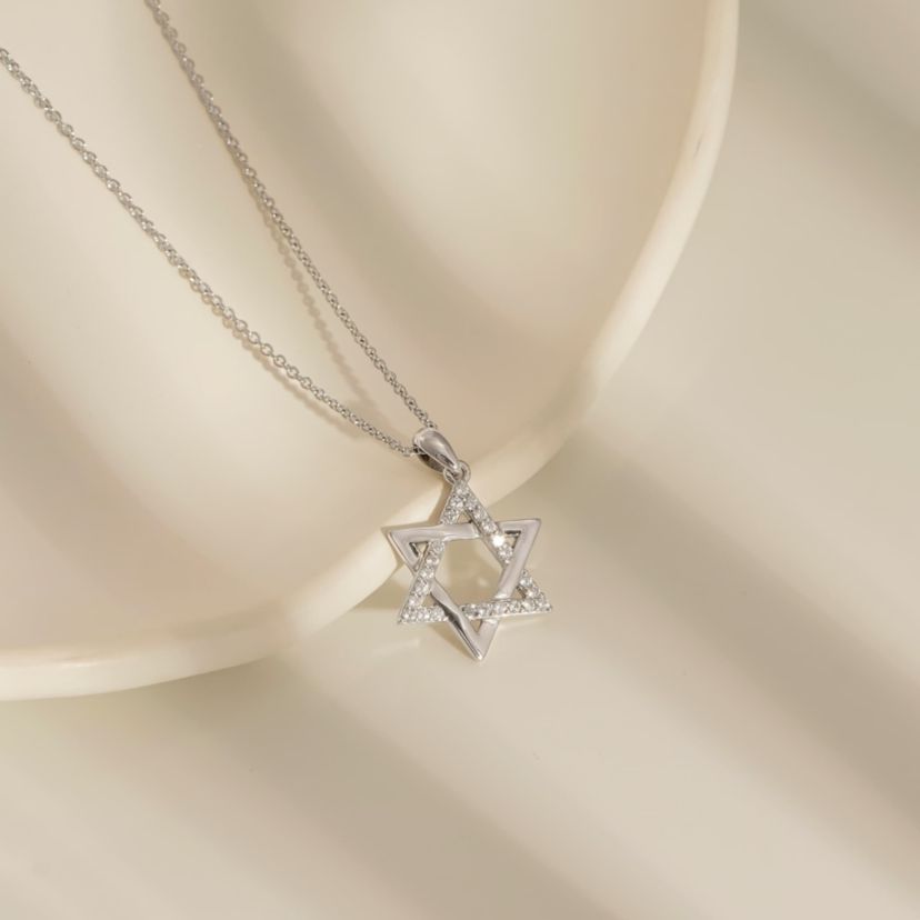 Lab Created Platinum Plated Sterling Silver Religious Round Brilliant Cubic Zirconia Star Of David Pendant Necklace