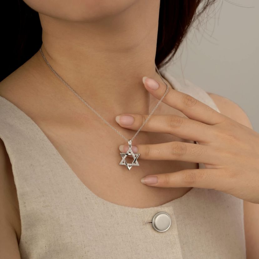 Lab Created Platinum Plated Sterling Silver Religious Round Brilliant Cubic Zirconia Star Of David Pendant Necklace