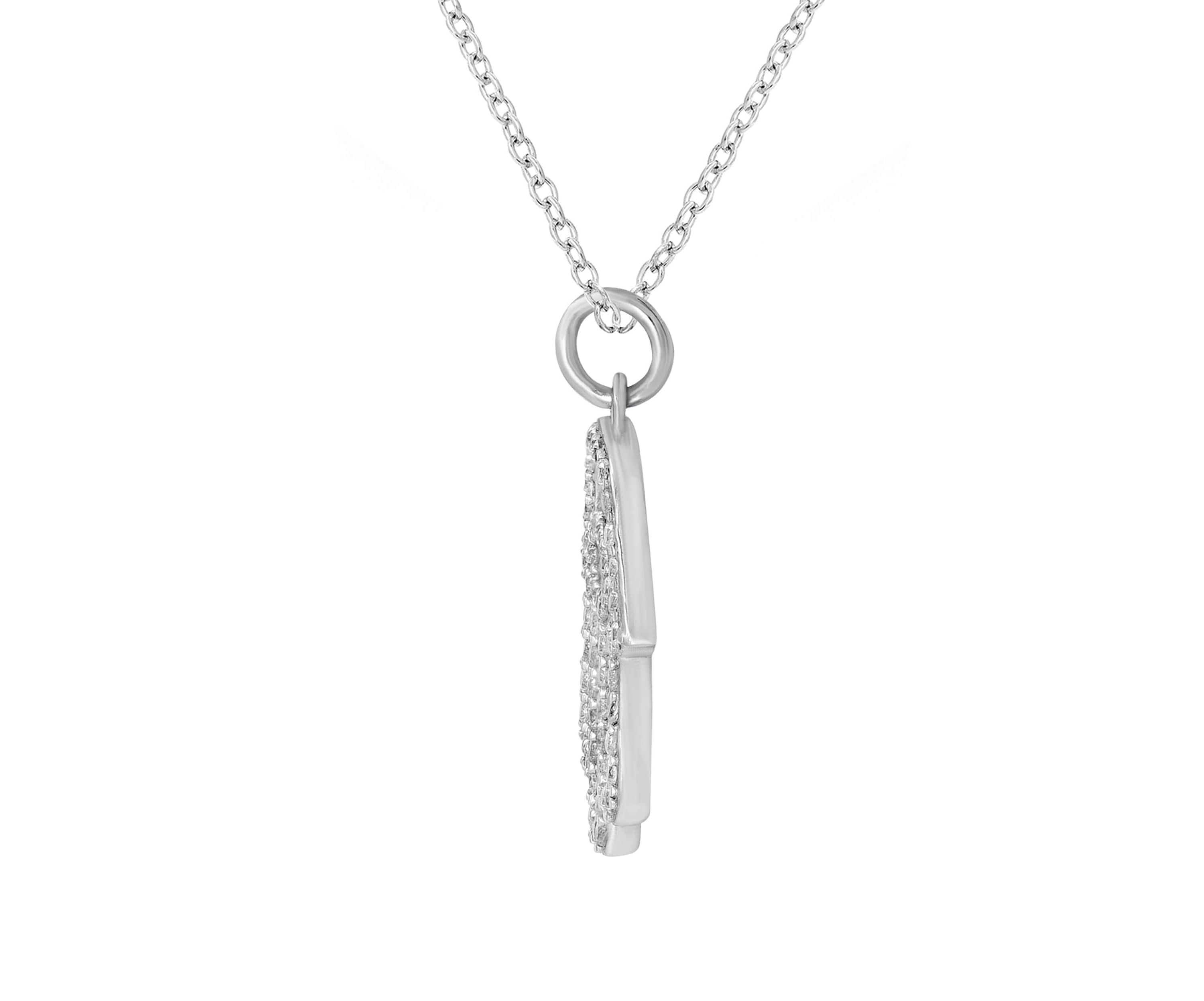 Lab Created Platinum Plated Sterling Silver Clear Cubic Zirconia Hollow Hamsa Hand Lucky Pendant Necklace