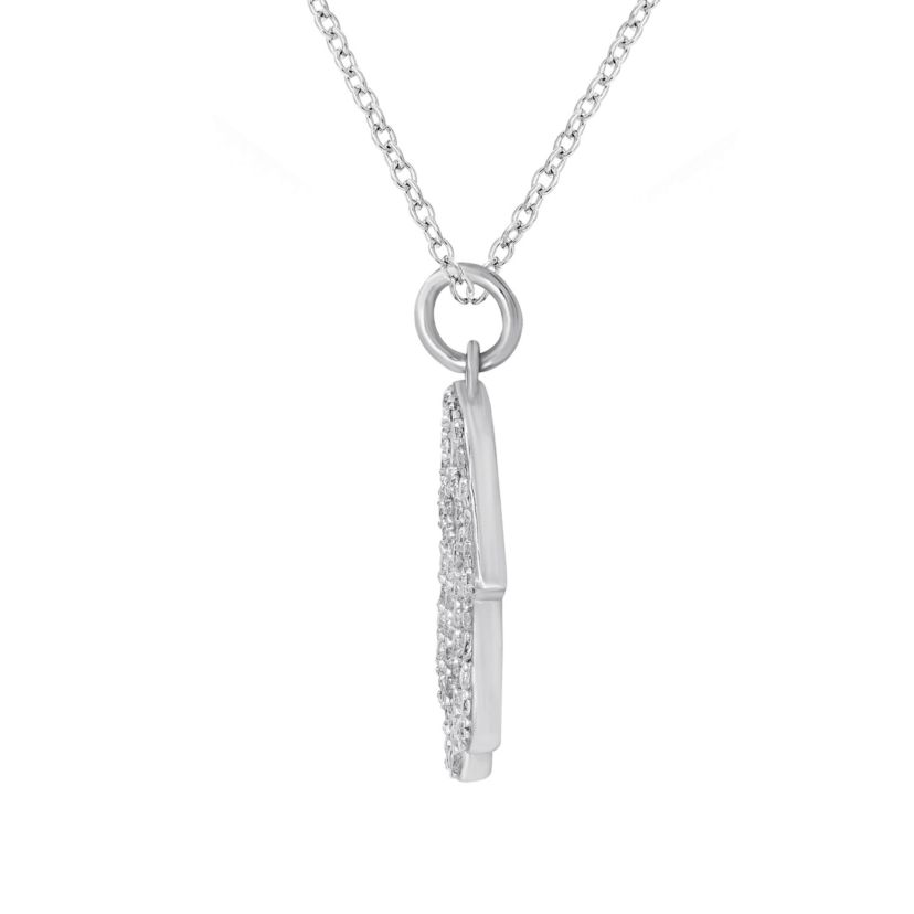 Lab Created Platinum Plated Sterling Silver Clear Cubic Zirconia Hollow Hamsa Hand Lucky Pendant Necklace