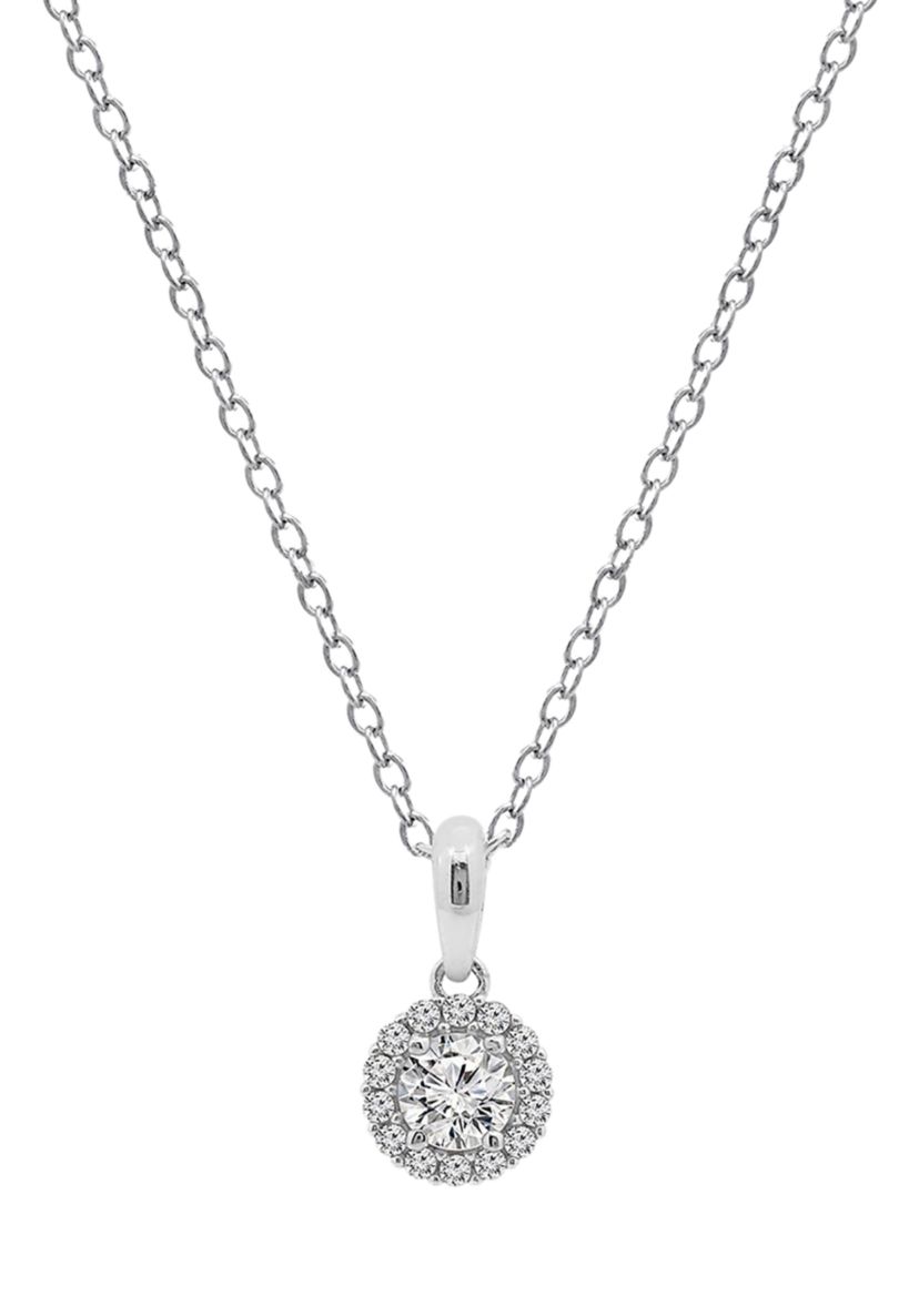Platinum Plated Sterling Silver 1/2 ct. t.w. Round Cubic Zirconia Halo Pendant Necklace