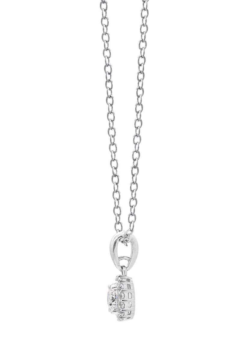 Platinum Plated Sterling Silver 1/2 ct. t.w. Round Cubic Zirconia Halo Pendant Necklace