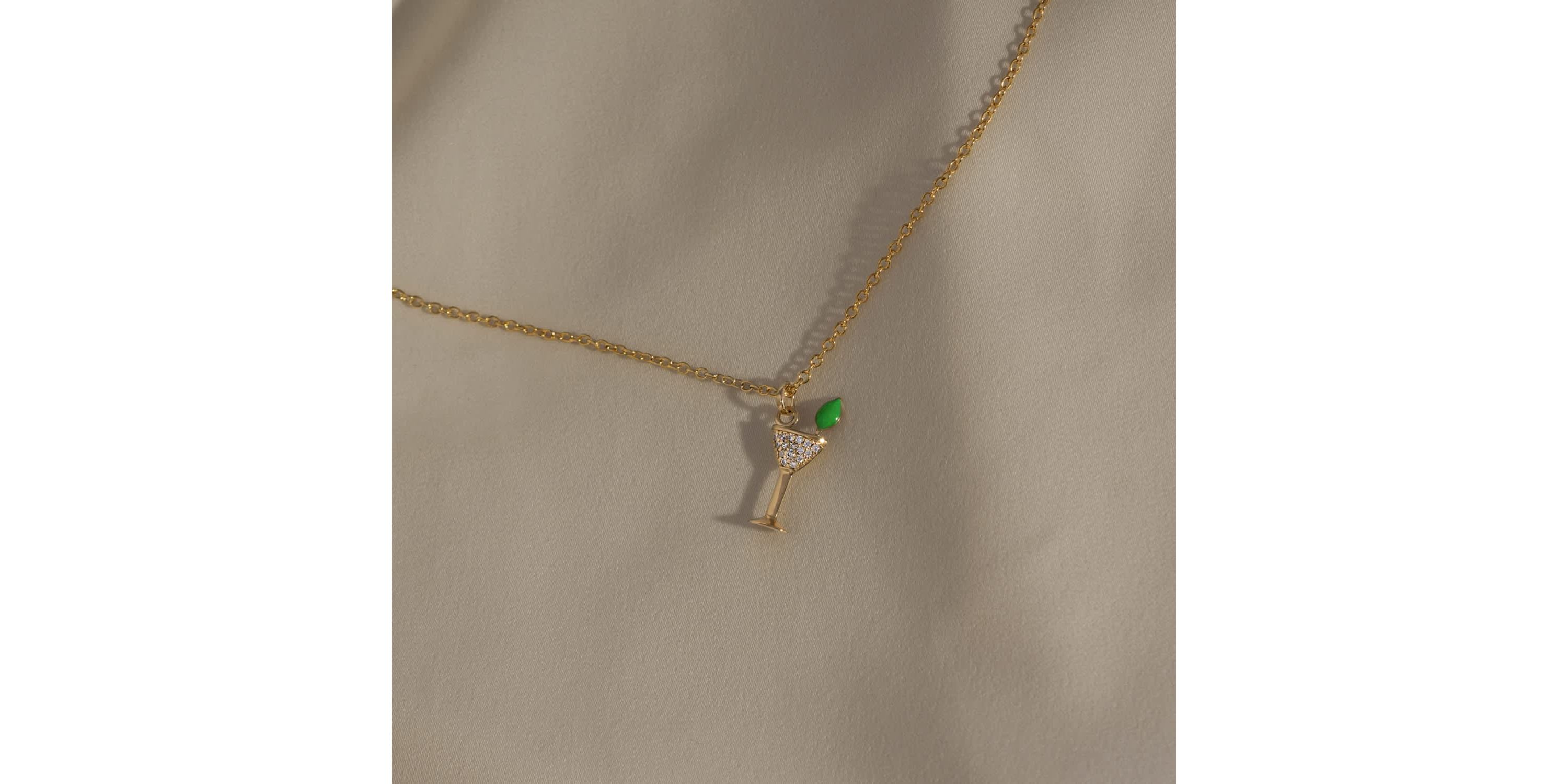 Lab Created 14K Yellow Gold Plated Sterling Silver Cubic Zirconia Martini Glass Necklace